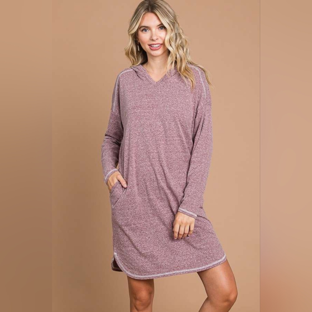 Culture Code Full Size Hooded Long Sleeve Sweater Dress